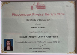 Certificate for training in Physical therapy in Thailand